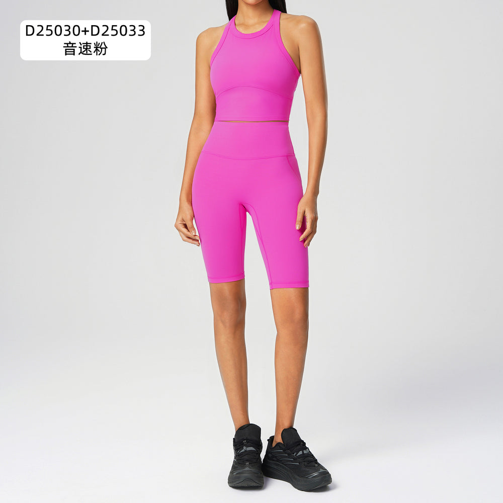 Naked feeling high-intensity sports bra women's no embarrassment line elastic tummy tight half length pants fitness yoga suitsuit