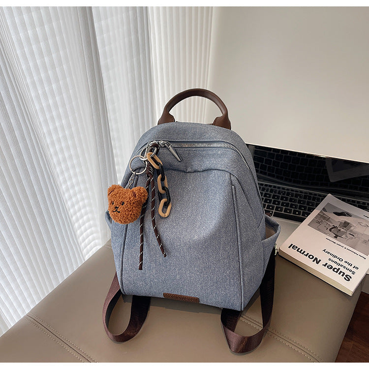 Cross-border contrasting color girls backpack 2025 new large-capacity commuting class simple shoulder bag backpack