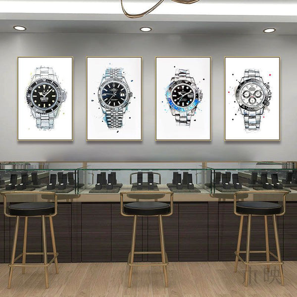 Watch shop high-end decorative painting hand-painted famous watch hanging painting luxury watch shop pawn shop repair shop wall painting
