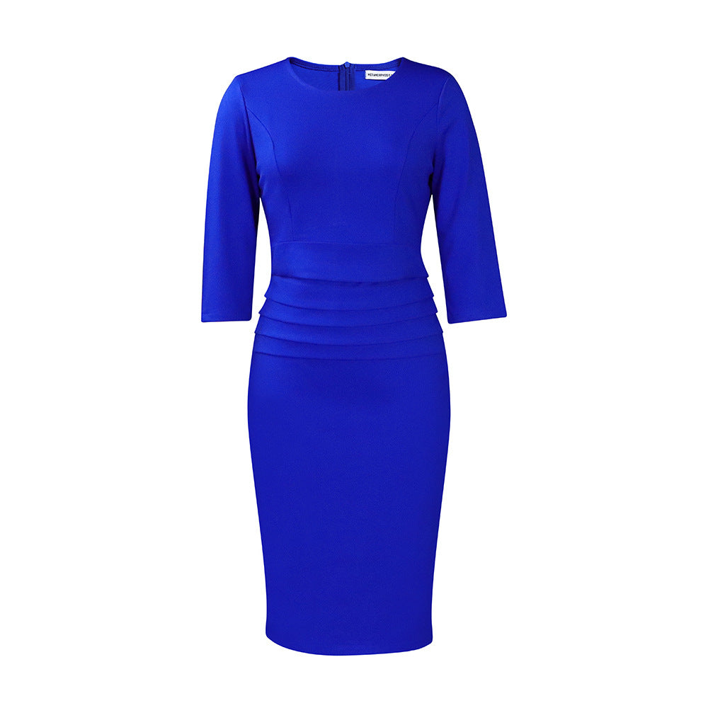D384 independent station african plus size women's summer short sleeve round neck elegant office dress pencil skirt