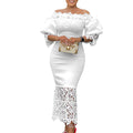 European and american plus size women's new fashionable and elegant lace patchwork off-the-shoulder bridesmaid dress/evening gown - wholesale dress