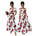 Women's summer new arrival: elegant vintage rose print square neck cinched waist puff sleeve a-line maxi dress