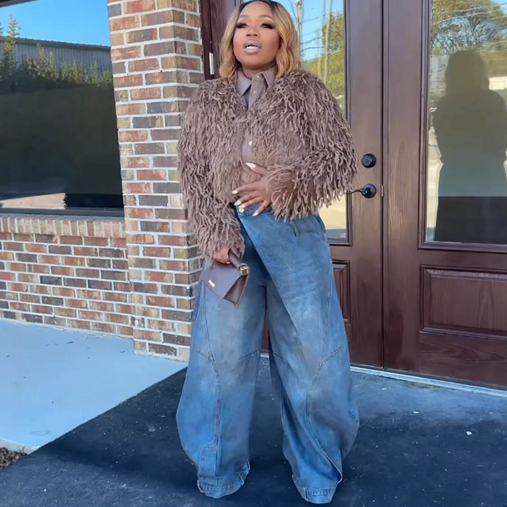 European and american women's wide-leg jeans -  cross-border fashion, vintage distressed wash, reversible straight-leg trousers