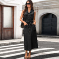 Fashion cross-border export  washed sleeveless four patch pockets single breasted work clothingslimming looklong denim shirt skirt