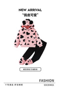 Girls' fall/winter round neck sweatshirt two-piece set: pink fleece pants with heart print hoodie - perfect for loungewear