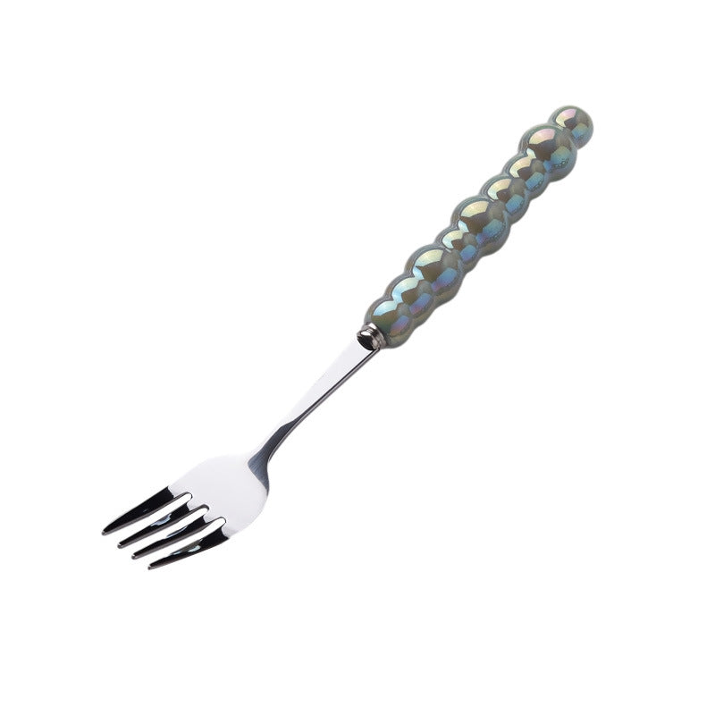 Light luxury style ins knife, fork, spoon, pearl handle, stainless steel tableware, creative fork, household high-looking mooncake knife and fork
