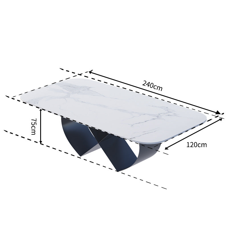 Factory direct wholesale customizable light luxury glossy sintered stone dining table, modern minimalist rectangular dining table with carbon steel frame