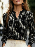Exportfashionfrenchaccessible luxurylong sleevesshirt vertical dot texture satin small stand collar slit v neck workplace