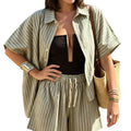 fashionsummer  stripesshirtflap pocket pants shorts loosecasualsuit for women