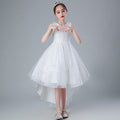summer girls' tulle princess dress with train - sizes 3-13 years, mid-to-large children's formal dress, floral kids' dress