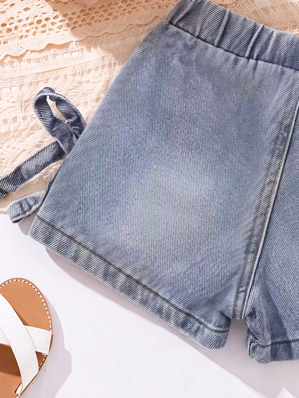 hot-selling girls' denim shorts with washed effect and bow detail - cross-border exclusive for infants and toddlers