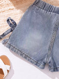 hot-selling girls' denim shorts with washed effect and bow detail - cross-border exclusive for infants and toddlers