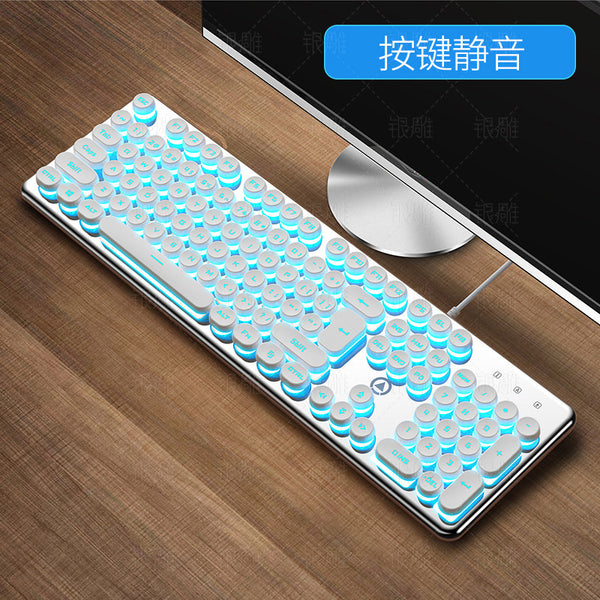 Silver carving V7 crystal mechanical feel game wired keyboard round punk keycap glow   wholesale