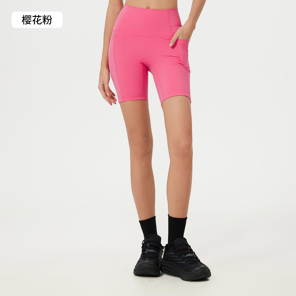 High-waisted tummy control yoga shorts with side pockets - seamless, nude feel, shaping, no t-line, workout fitness shorts d25035