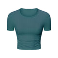 Spr ribbed micro-pleated waist short sports short-sleeved high-elastic naked-slim silmslimming look yoga topsds374