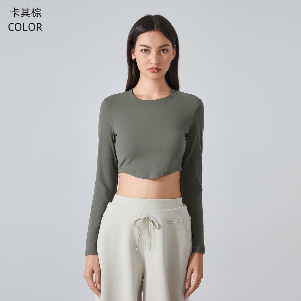 New women's yoga top: skin-friendly, barely-there feel, breathable fitness top, cropped, slim-fit, long-sleeve activewear (daw193)