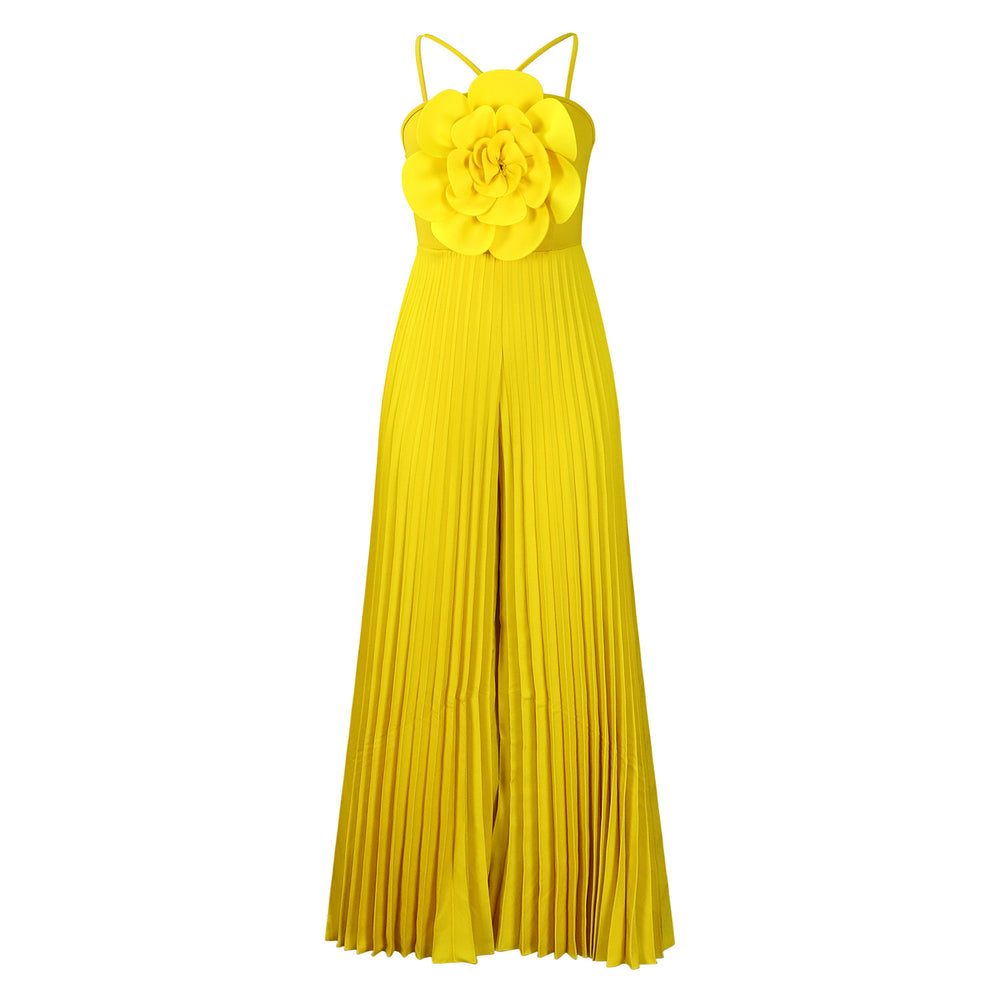 D554export women's clothing new arrivalelegantpure colorfashionsexy large flowerpure color pleated african jumpsuit