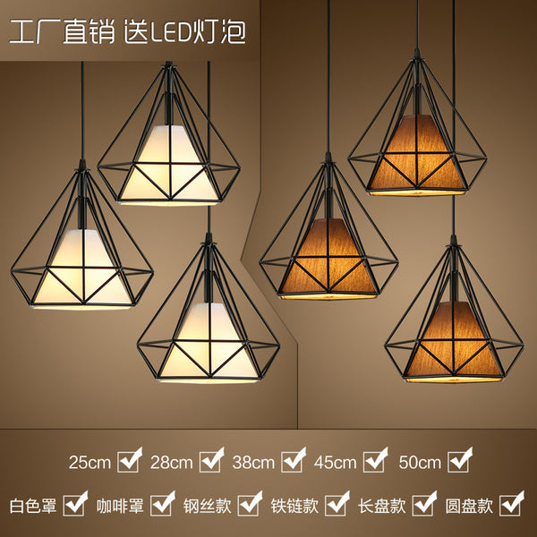 Nordic modern simple restaurant chandelier creative three-head store commercial lighting art diamond wrought iron bar lighting