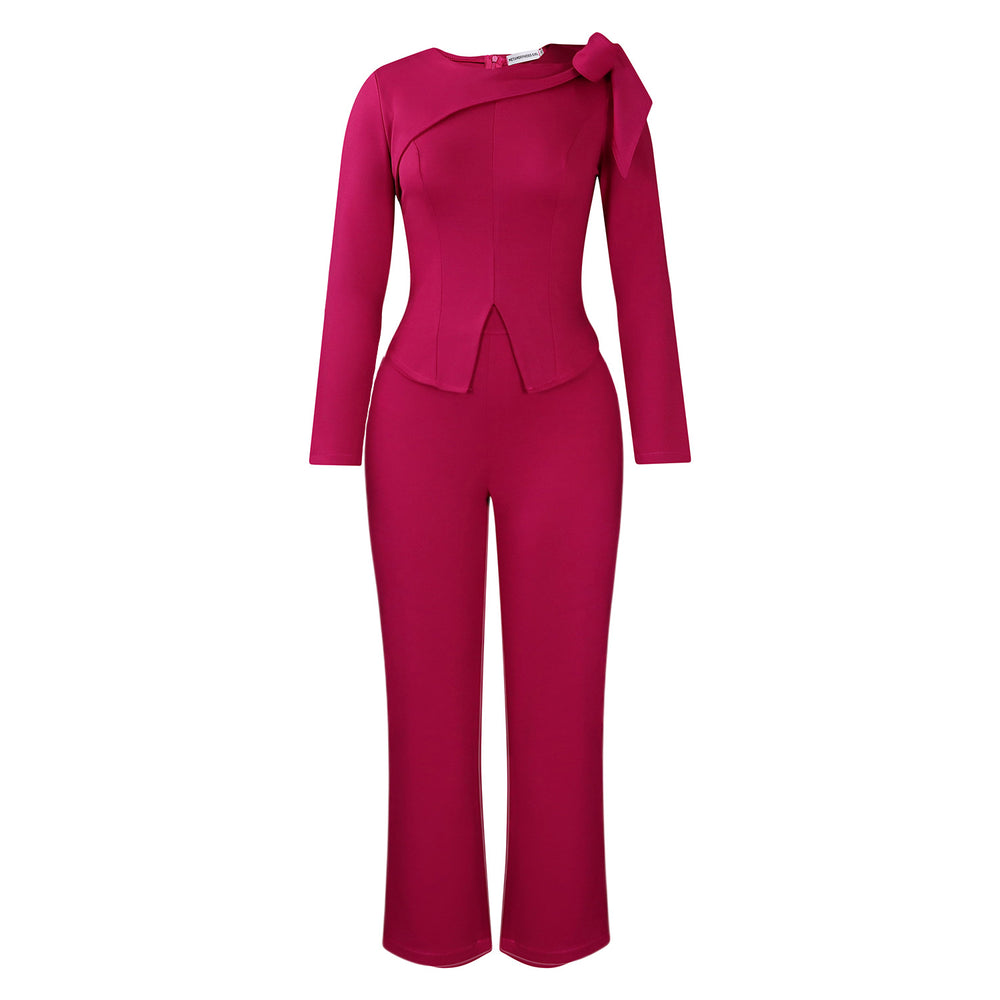 D546  fashion women's winter new arrival: stylish and elegant solid color long sleeve top and pants african print set