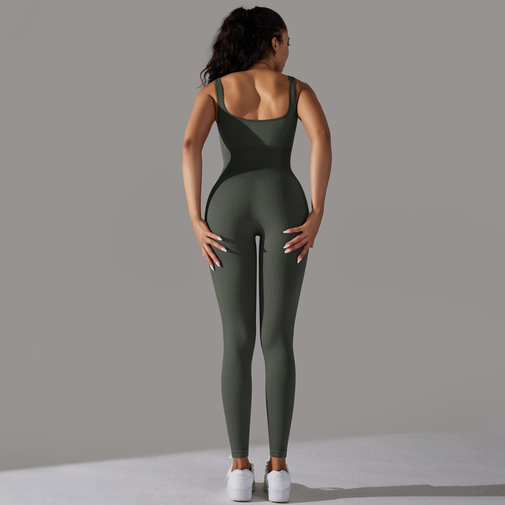 European and american seamless ribbed bodysuit yoga outfit - tummy control, butt lift, sports bra, tight-fitting bodysuit, quick-dry fitness apparel for women