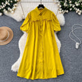 Lazy style dress women's korean style fashionsense of design lantern sleeves pleated single-breasted slimming lookloose shirt skirt