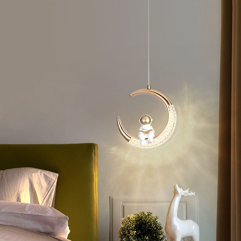 Warm and romantic bedroom new modern simple moon lamps astronaut creative children's room entrance bedside chandelier