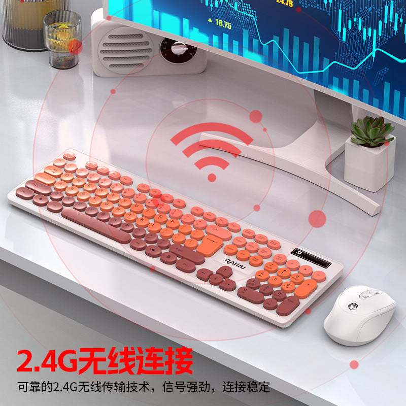 Raiku r901 wireless keyboard and mouse combo - tri-color gradient, business & office universal keyboard, 2.4g