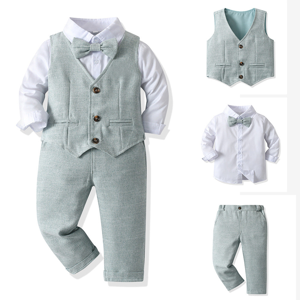 Spring & fallkids small suitsuitboyplaidboy baby suit handsome first birthday flower girl dress performance costume