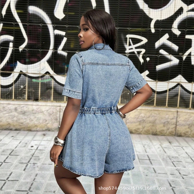 Amazon tiktok pinduoduo foreign trade cross-border fashion denim jumpsuit summer casual