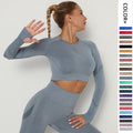 fashion seamless yoga clothes long sleeves high elastic pleated quick-drying long sleeves fitness yoga clothes tops