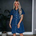 Amazon fashion independent station   fashion short sleeve multi button multi flap pocket pants skirt denim dress
