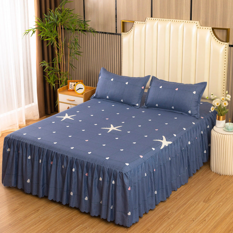 New arrival washed silk tencel ice silk embroider single bed skirt bedspread pure color machine washable 2m double bed sheets