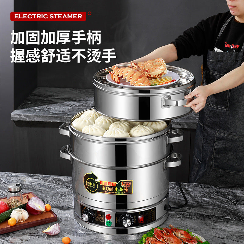 Customizable electric steamer - large capacity, three-tier stainless steel electric steamer pot, high-power steaming and cooking combo, with timer and temperature control