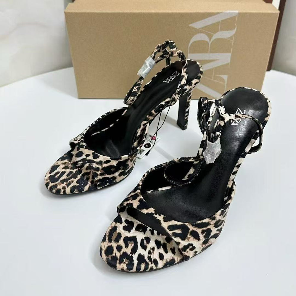Za2025 summer new round toe high heel sandals women's fashion versatile zebra print sandals everyday wear women's shoes