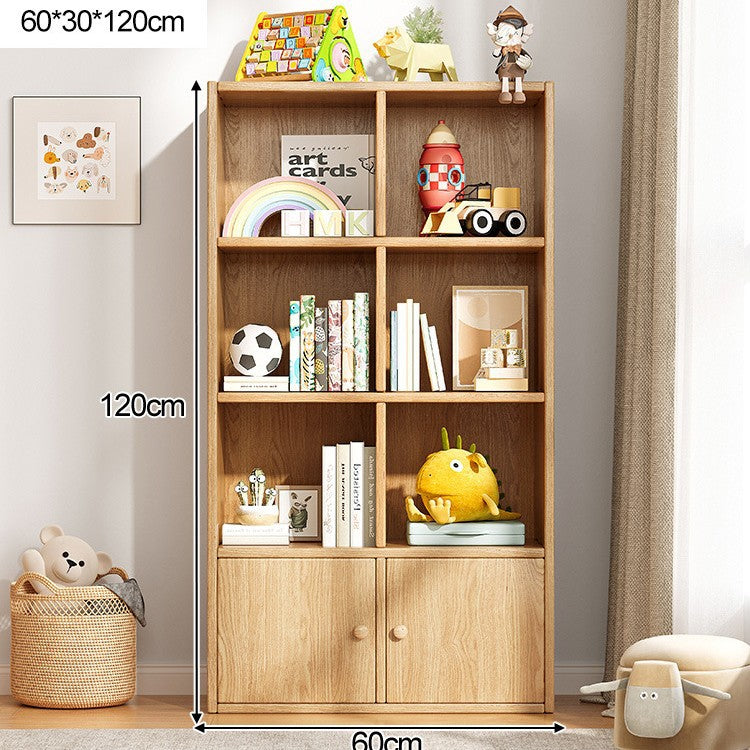 Solid wood bookshelf shelf floor-to-wall combination lattice cabinet living room kindergarten storage low household bookcase