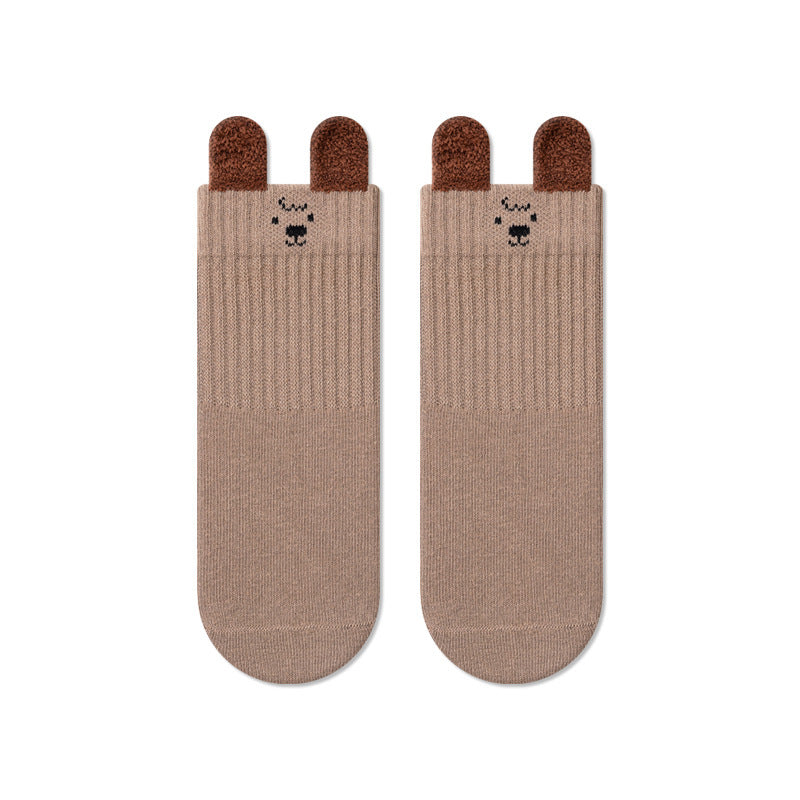 Babylon children's socks solid color ear lifting combed cotton cartoon knee socks autumn boneless cute newborn infant socks