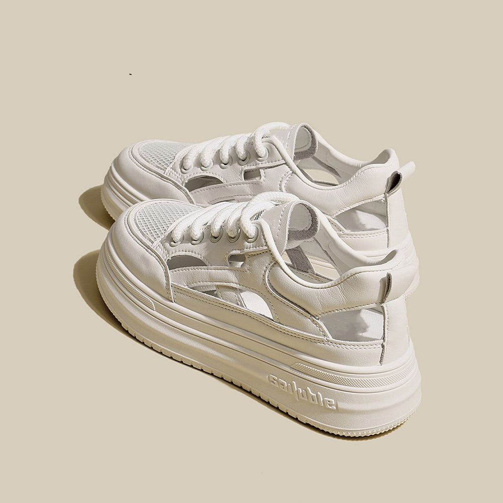 Breathable thin white shoes women's 2025 spring summer new arrivalplatform sole thick soleeasiest for matchcasualcut out sports shoes