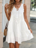 Bohemian white sleeveless dress - new summer ethnic style tassel v-neck short vacation beach dress