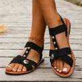 Women's sandals  new summer anti-slip wedge heel korean style casual versatile handmade beaded flat sandals