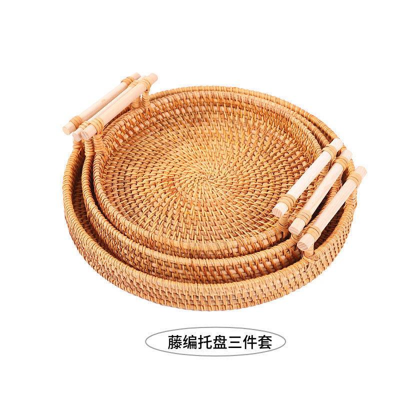 rattan hand-held tray, Vietnamese autumn rattan woven storage basket, binaural handle bread basket, fruit snack storage basket