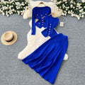 Xiaoxiangfeng wear women's three-piece set easiest for match sleeveless vest metal buckle silmlong sleevesknittingcardigan skirt