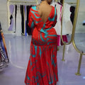 European and american cross-border women's spring  new arrival: elegant printed round neck backless slim-fit pleated maxi dress
