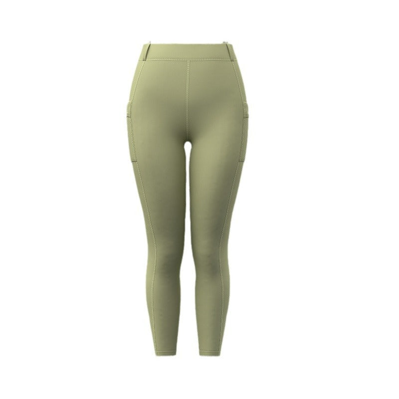 Juyitang high waist hip lift and thin side pocket anti-crimping high elastic nude yoga pants locomotive pants