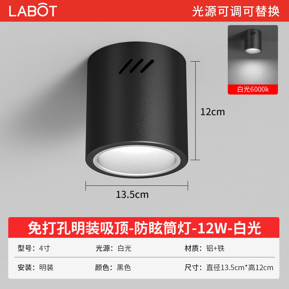 Led surface mounted downlight, anti-glare, round, external, punch-free, no-drill installation, ceiling-mounted, all-aluminum