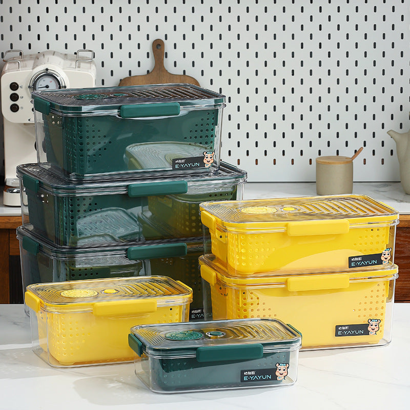 Refrigerator storage box double layer drain basket crisper pet plastic transparent thickened fruit vegetable freezer storage box