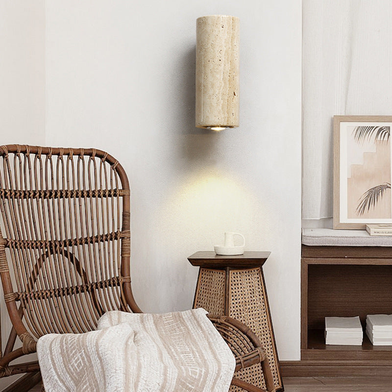 Yellow travertine wall lamp Japanese-style wabi-sabi wind bedroom bedside B & B antique TV background wall bedside aisle corridor