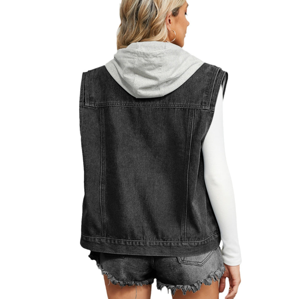 Fashion cross-border foreign trade  women's clothing  independent station new washed hooded denim vest waistcoat top