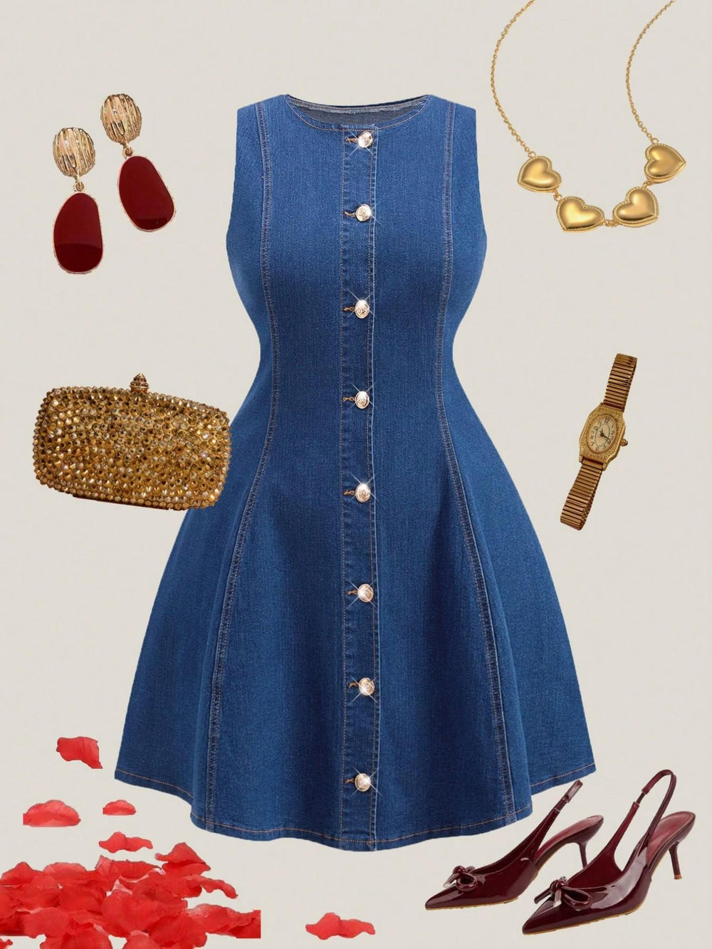 new arrival: plus-size french style sleeveless single-breasted denim a-line dress for women - perfect for , , and european & american markets