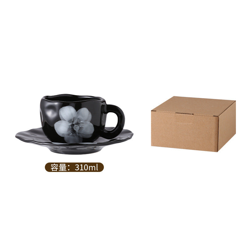 Hand-painted ceramic coffee cup and saucer set - unique gift mug - creative niche gift - high-value handcrafted cup