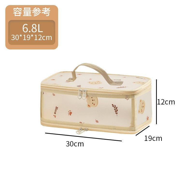 New PP waterproof storage box transparent with zipper clothing storage box original cartoon desktop cosmetics finishing box